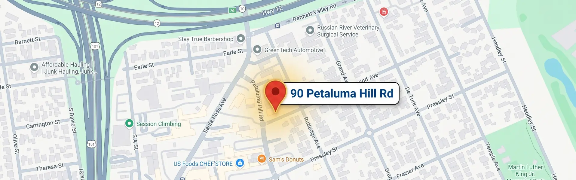 Map showing Marquis Auto Body at 950 Petaluma Hill Road, Santa Rosa